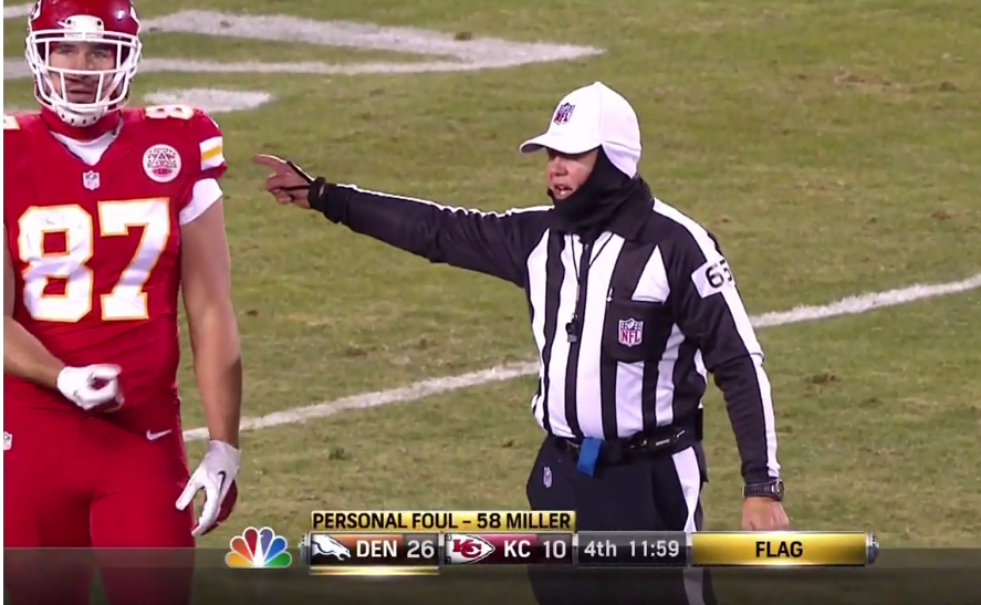 BleacherReport's tweet photo. Travis Kelce says his gesture was for Von Miller: “I thought he deserved a shot to the face” http://t.co/QOwYqLO8kI http://t.co/OjlL9Pkid9