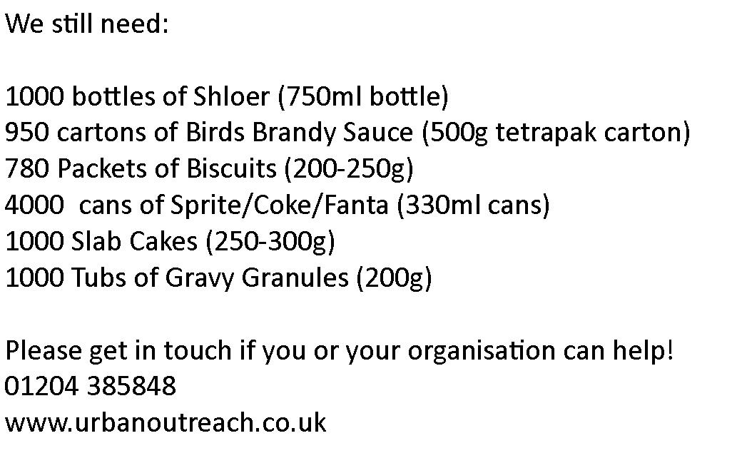 UrbanOutreachUK's tweet photo. Christmas Dinner Hampers - still need Shloer, brandy sauce, cans of pop, biscuits, cakes, gravy granules -can u help? http://t.co/bnIBc7dkoM