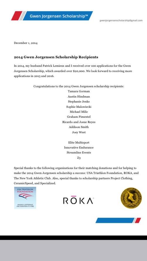 Congrats 2014 GJ Scholarship recipients! Thank you for making it a success