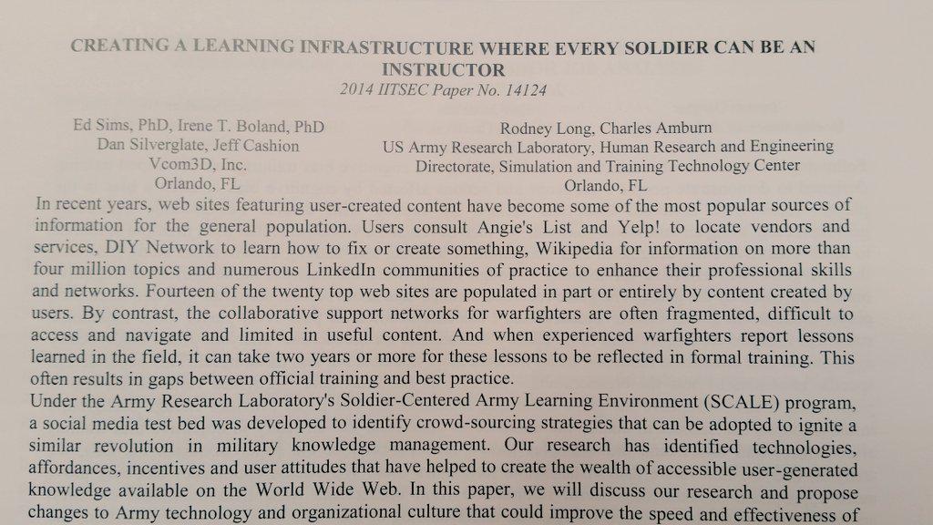 Vcom3D's tweet image. Any soldier could be an instructor. Social media enabling peer to peer support and learning. #IITSEC Wed pm.