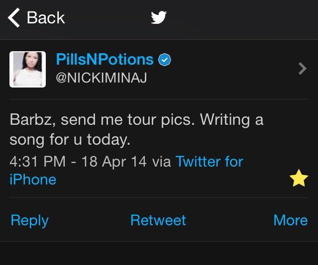 MayatheBee_'s tweet photo. @NICKIMINAJ what song is this for? http://t.co/9nR2oBuNC6