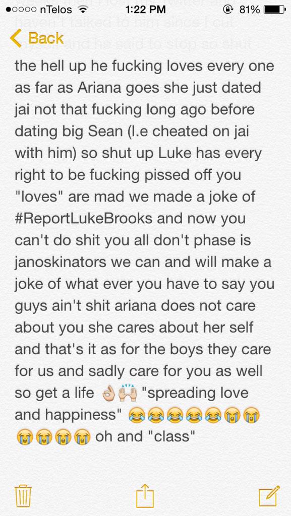 KileyB1828's tweet photo. Here's my rant about luke #janoskianatorssticktogether #JanoskinatorsRule #ReportLukeBrooks #SpreadingClass😂😂 http://t.co/Yg84F4DtFa