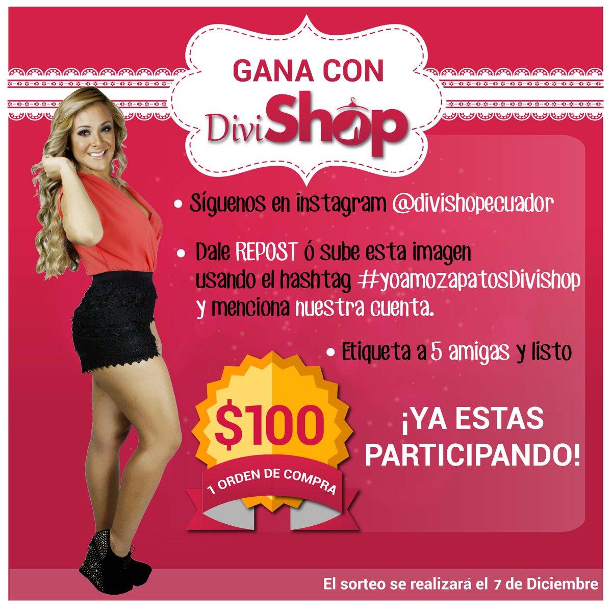 divishopecuador's tweet photo. Empieza la semana participando por 1 orden de compra por $100 en #Divishop sigue las instrucciones de la imagen. http://t.co/1xwAkobNV5