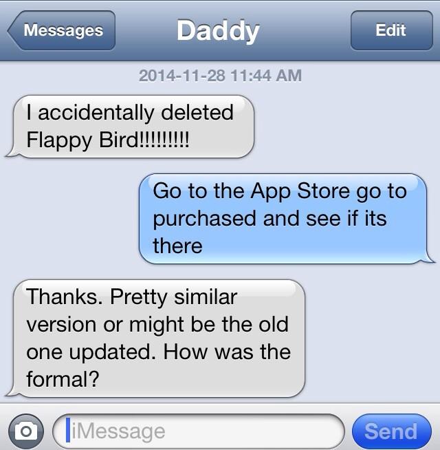 Rosemergler's tweet image. The real struggles that my father has. #flappybird #paulproblems #staycalm #DontPanic #LookAtTheExclamationMarks 😂💜
