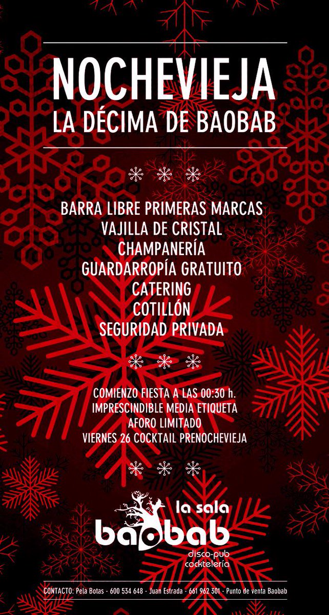 LASALABAOBAB's tweet photo. Este año ... Ven a celebrar la Décima con nosotros ! Una Nochevieja que jamás olvidaras !!! http://t.co/Z3k0jSy1oV