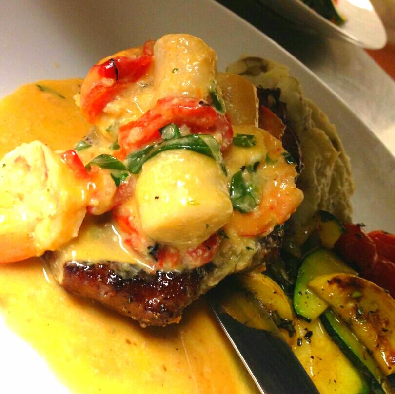 UnionSocial's tweet photo. #ChefRame's Dinner Feature: 

8 oz Angus Top Sirloin w/ tiger shrimp &amp; scallops in a goat cheese lobster cream sauce! http://t.co/pLYSvpbeOI