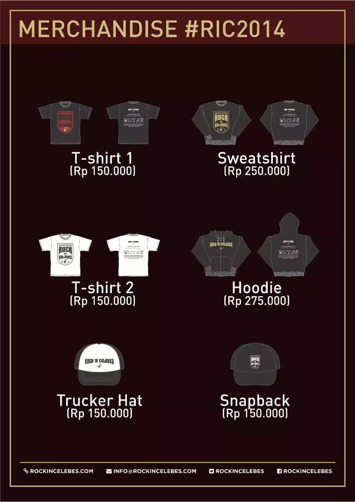 Katalog merchandise eksklusif #RIC2014 bisa dilihat di rockincelebes.com/merchandise/ guys!