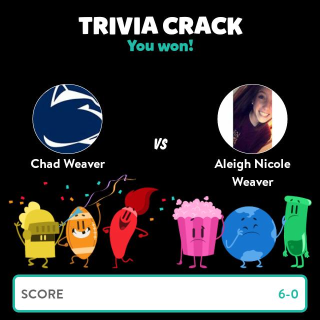 weaverchad1's tweet image. I just won a game against Aleigh Nicole Weaver in Trivia Crack! - triviacrack.com/en/landing