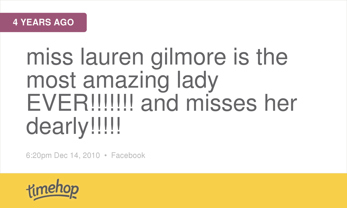 RedNeckChick25's tweet photo. Awww Lauren Gilmore I still loveeee you :)) http://t.co/SQabKcYyKg http://t.co/oxqrqBmzSN