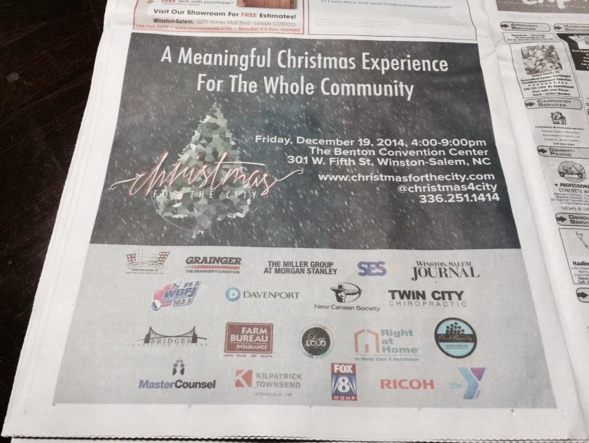 christmas4city's tweet photo. Many, many thanks to @JournalNow for their sponsorship of #CFTC2014. Pick up your copy & check out our ad on A18: http://t.co/tKevjV9gX0