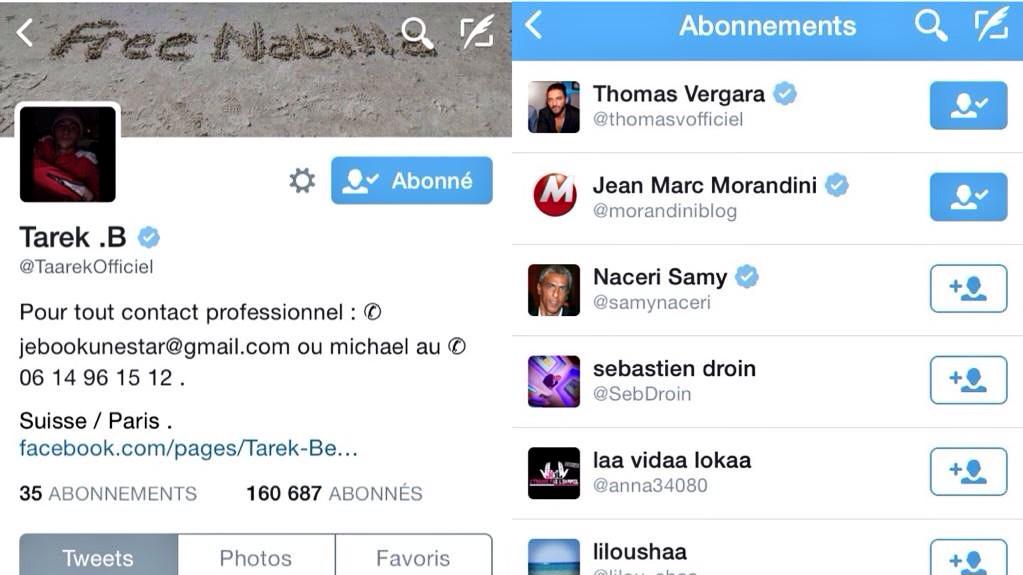 AddictNabilla's tweet photo. #INFO : Tarek a refollow Thomas,il l'avait unfollow il y a quelques jours... http://t.co/iKsA5DZyng