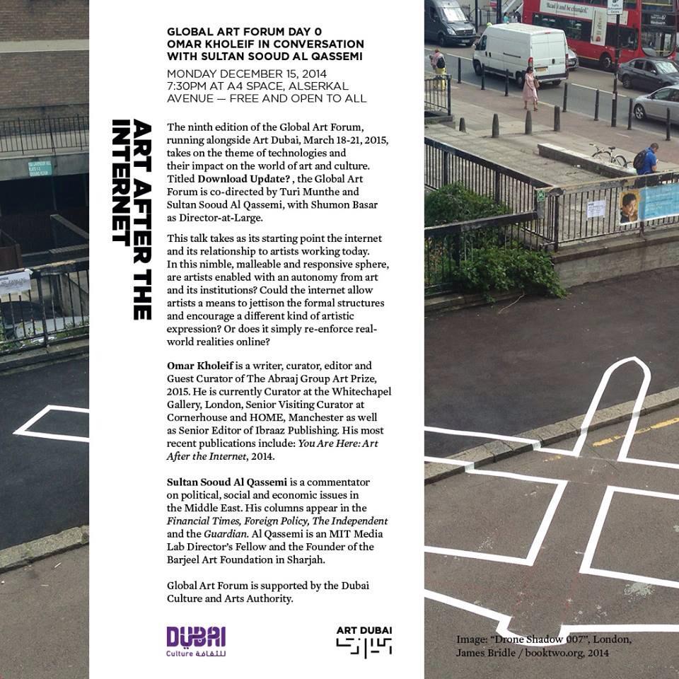 hindmezaina's tweet photo. Also tomrw with @everythingOK: @artdubai's #GAF2015 preview talk w/@SultanAlQassemi @A4Space http://t.co/0iFcxJGe6H http://t.co/r6BxCLG0HC