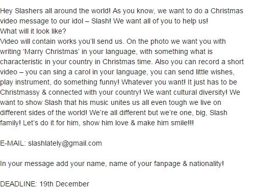 Don't forget about our Christmas project for Slash!!! There only one week left to the deadline!