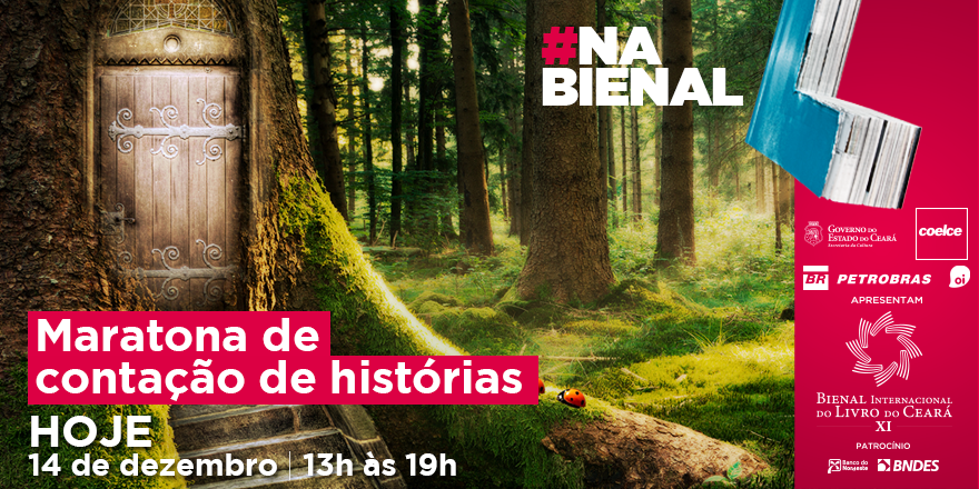 bienaldolivroce's tweet photo. Hoje é dia de maratona de contação de histórias pra criançada. Vem com a gente se aventurar em mundos mágicos. http://t.co/Su2l7c607t