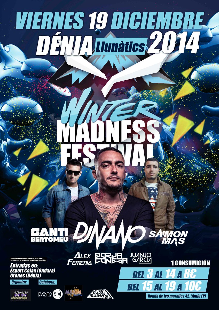 SantiBertomeu's tweet photo. SORTEO 5 ENTRADAS entre todos los RT!! Prox. Viernes #WinterMadnessFestival en #Dénia con @djnanoshow!! Se lia RT http://t.co/mf8OZRKqxU