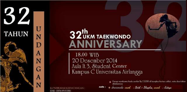 UnairTkd's tweet photo. Undangan HUT untuk para anggota UKM Taekwondo Unair
Dari angkatan tertua hingga termuda, yuuk datang meramaikan. http://t.co/mu2FtVLkKg