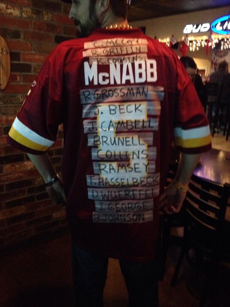 SKINSNATION2012's tweet photo. I had 2 wear my McNabb Jersey Today!

What it's like to support my #Redskins QBs... Trivia--How many years?? RT #HTTR http://t.co/qKLnl0PIlz
