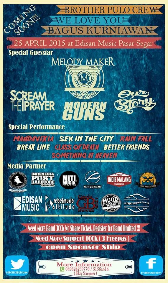 <a href="/DEATHSISSYBITCH/">Death Sissy Bitch</a> COMINGSOON <a href="/BROTHERPULOcrew/">DEPOK MENJERIT 3</a> We Love You #BAGUSKURNIAWAN on 25/04/15 at @Edisanmusic cp:089624239770