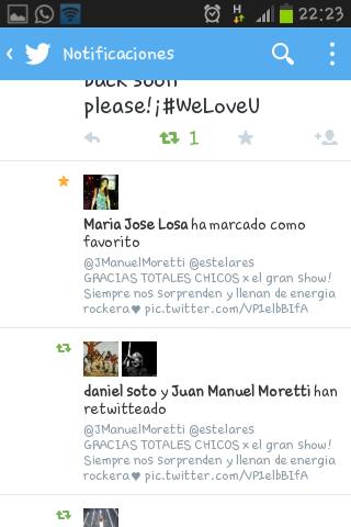 Johaines_cobain's tweet photo. Aww segundo RT de #ManuMoretti♥ #Estelares #LaPlata 13/12/14♥ http://t.co/k0U1vi40f2