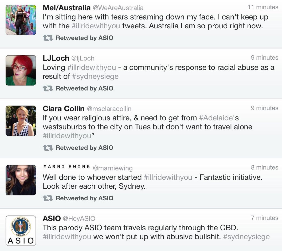 KieraGorden's tweet photo. Absolutely blown away by the #illridewithyou hashtag. Today I've seen the worst &amp; now best of Australians! #AusPol http://t.co/YQODhdkxwK