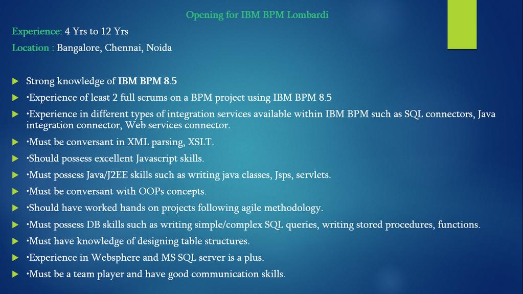 Logesware's tweet photo. #Hcltechjobs @hcltech Hiring IBM BPM Lombardi@Lombardi position for Bangalore &amp; Other locations. JD Below in image http://t.co/if9vYiux7N