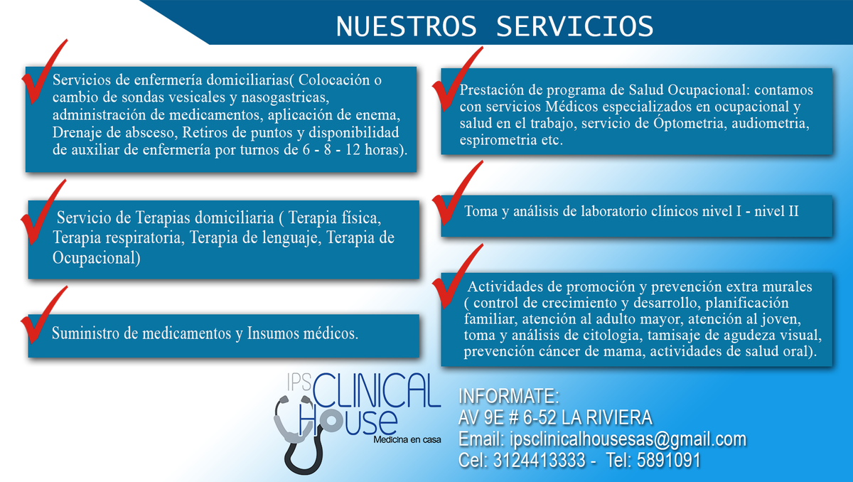 IPSClinicalHous's tweet photo. Ofrecemos nuestros servicios de atención domiciliaria 
infórmate en nuestras lineas:
Tel: 5891091 Cel: 3124413333 http://t.co/qMf60NT5U1