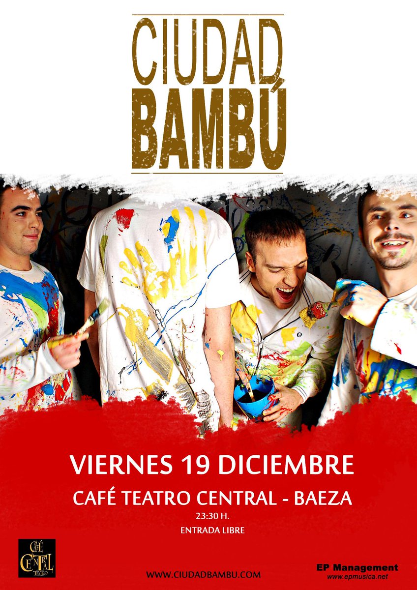 CentralBaeza's tweet photo. Conciertos de la semana:
- Jueves 18: P.L. GIRLS ( @PL_Girls )
- Viernes 19: CIUDAD BAMBÚ ( @CiudadBambu )
#Baeza http://t.co/AonTYmtygl
