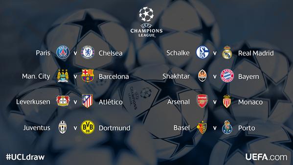 Hasil lengkap #UCLdraw 16 besar. Leg 1: 18 dan 25 Februari 2015 &amp; Leg 2: 11 dan 18 Maret 2015. Puas vrooh?