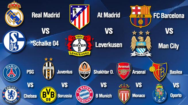 DeportesCuatro's tweet photo. Así son los octavos de Champions: Madrid-Schalke | Atlético-Leverkusen | Barça-City http://t.co/kc689mibh4 http://t.co/7H9amhDYGl