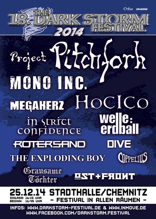 DarkStormFest's tweet photo. Noch 10 Tage!! 10 days left!!
DARK STORM FESTIVAL 2014
25.12.14 Stadthalle Chemnitz
Jetzt schnell Tickets sichern!! http://t.co/QQ2Drcor6b
