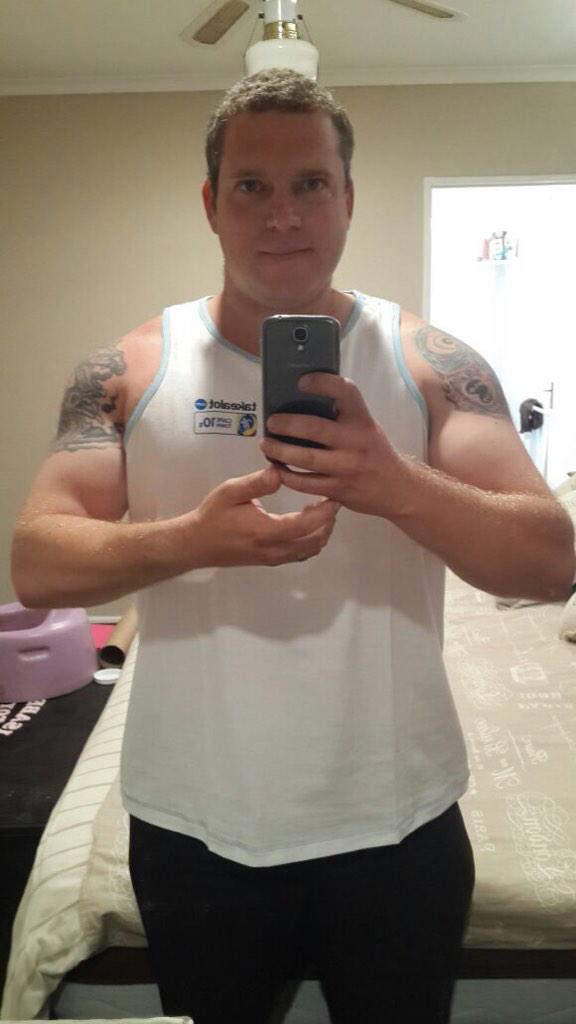 KormaChameleons's tweet photo. Jared the Iron Dome Rom proving that a 3XL @takealot10s @TAKEALOT vest CAN contain his guns. But Only Just http://t.co/HkhVCDPEbC