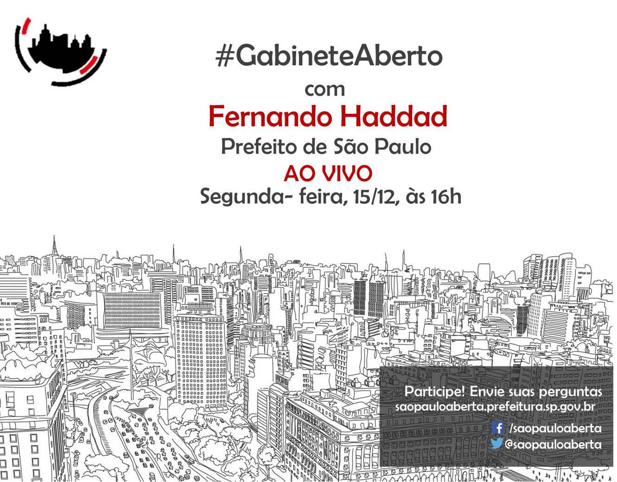 SEMPLASP's tweet photo. Hoje, às 16h, o #GabineteAberto, da @saopauloaberta, recebe o prefeito #FernandoHaddad! http://t.co/akkQl7tBZ1 http://t.co/jQJKnOawuG