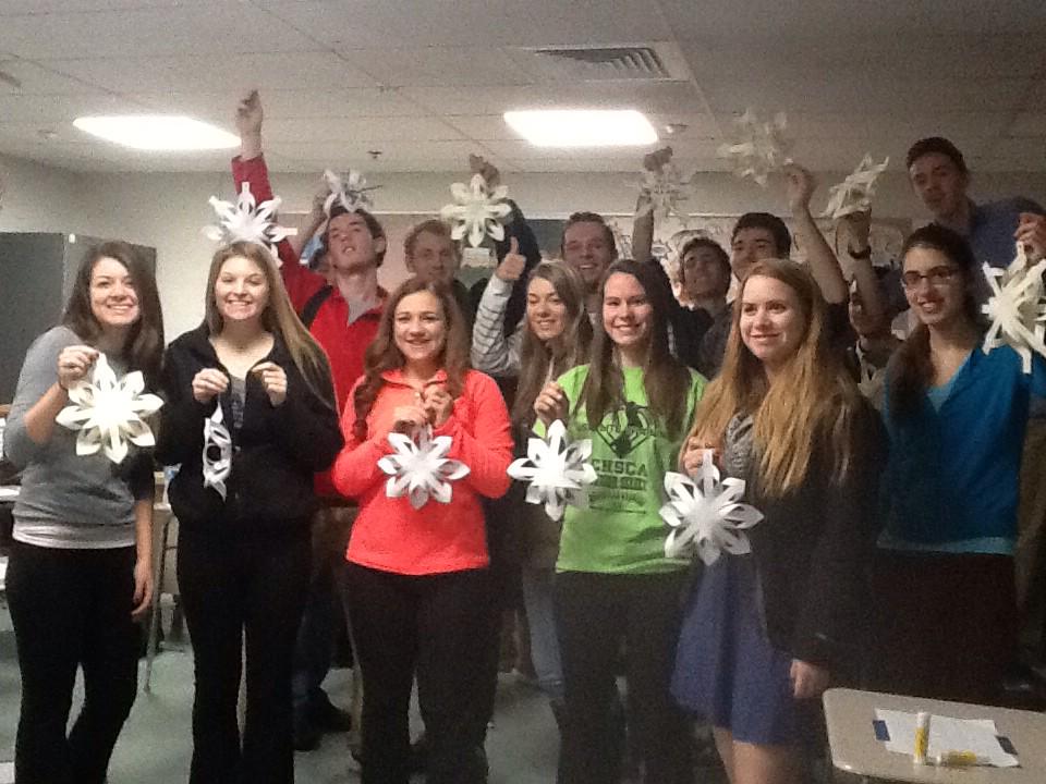 Making Snowflakes! "Crafty lady" a.k.a. Frau Haase's mom is here to lead the classes in German crafts