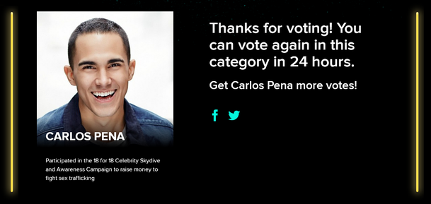 BTRVoters's tweet photo. Just voted for @TheCarlosPena at the @dosomething's CelebsGone Good awards!
#VoteToo
>> https://t.co/FGMfZY12vo http://t.co/yZdYvzGfgb