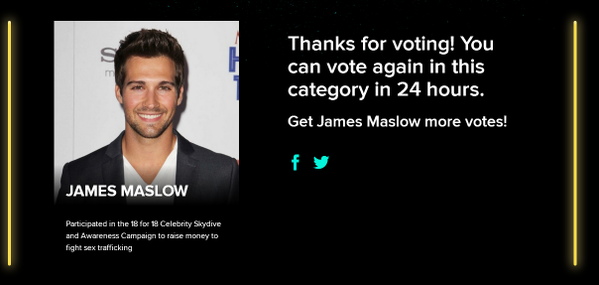 BTRVoters's tweet photo. Just voted for @jamesmaslow at the @dosomething's CelebsGone Good awards!
#VoteToo
>> https://t.co/O634RBnIaT http://t.co/Dz5LnTvTOO