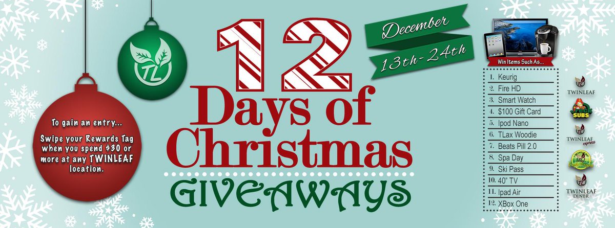 TwinLeaf_Store's tweet photo. 12 Days of Christmas going on NOW! Swipe your rewards tag with every $30 or more purchase at any TWINLEAF location! http://t.co/u8alg47pp4