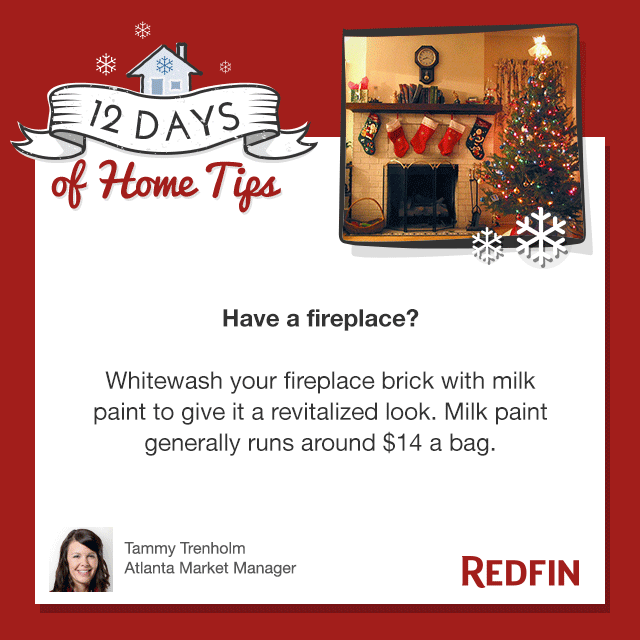 Redfin's tweet photo. If your living room needs a facelift, use milkpaint on your fireplace for an inexpensive DIY #12DaysofHomeTips http://t.co/MUxibknDYI