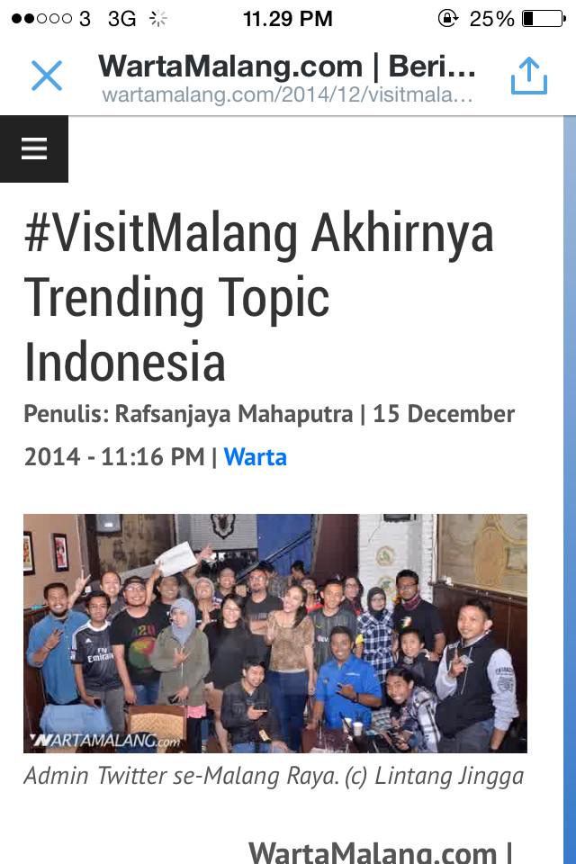 #VisitMalang akhirnya trending topic Indonesia cc: @wartamalangcom