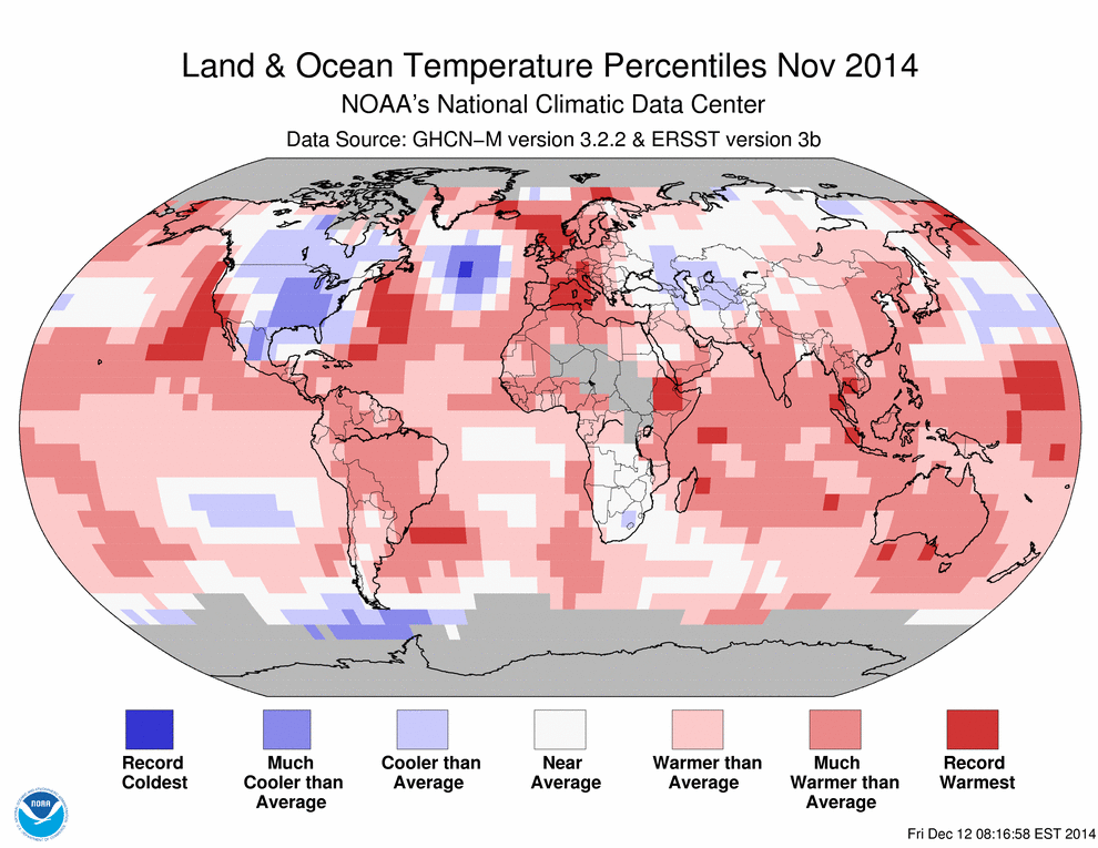 ClimateGroup's tweet photo. Jan–Nov 2014 was warmest such period on record for globe, says @NOAANCDC http://t.co/Ofykfh0iME @NOAA #StateOfClimate http://t.co/c4D2Wx4WpM