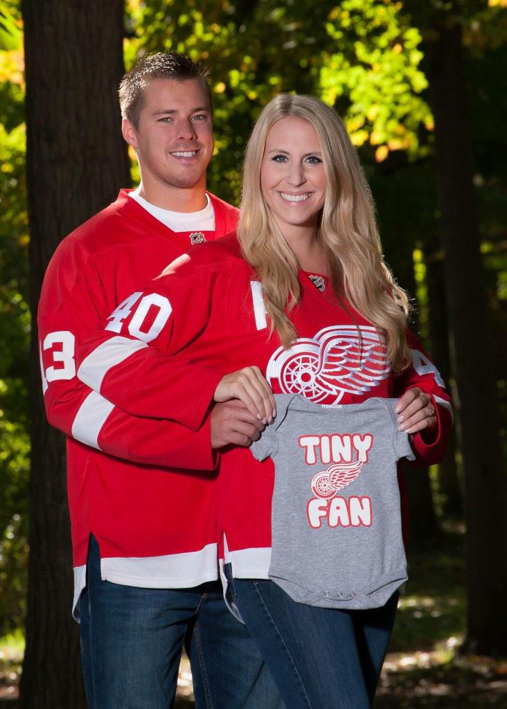 DetroitRedWings's tweet photo. Jordon, Lauren, and their player to be named later (March 2015). They're today's Red Wings Fans of the Day! #IMTH http://t.co/pXJ3RTk1Xj
