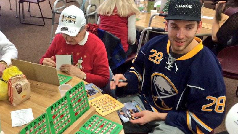 BuffaloSabres's tweet photo. .@zemgus94 played Bingo for 1st time in #Sabres' visit to West Seneca Sr Center. Highlights: http://t.co/GqtpR7bBQp http://t.co/MUMsvcZxwG