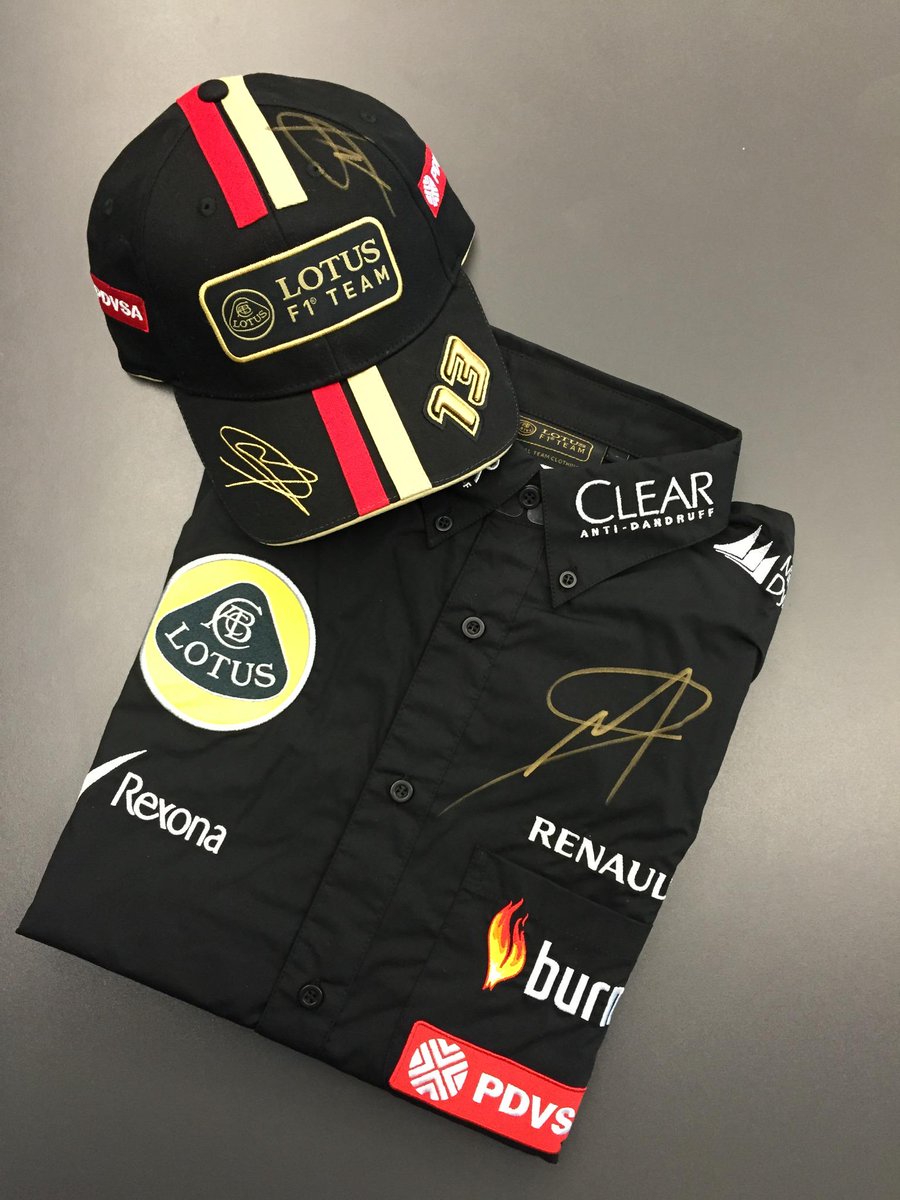 RT &amp; FOLLOW TO WIN! Cap &amp; shirt signed by <a href="/Pastormaldo/">Pastor Maldonado NFT</a>, actual team kit not replica! Winner picked randomly tomorrow.