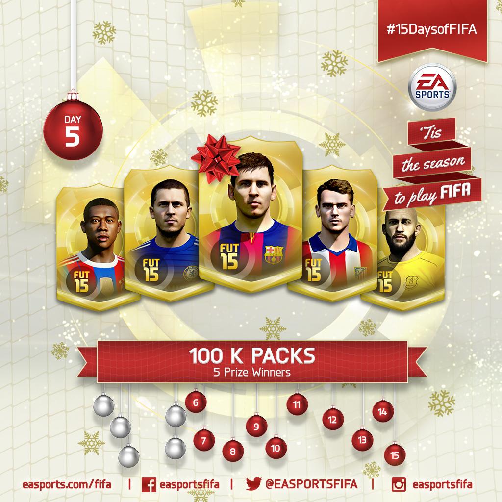 Day 5: we're gifting 100K packs! FOLLOW @EASPORTSFIFA and RETWEET for a chance to win! #15DaysofFIFA