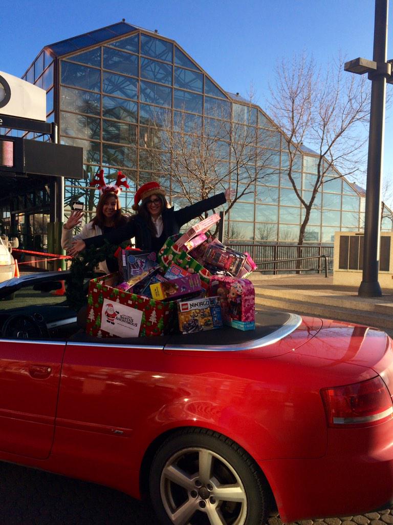 AlexandraHryciw's tweet photo. Making our delivery to @SantasAnonymous! So thrilled with all the donations we received! #stuffedcar #yegdt #yegxmas http://t.co/A95VBVQmt2