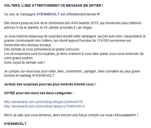 VOLTERS, la Campagne #YESWEVOLT est officiellement lanc&eacute;e !!! ;) LISEZ ATTENTIVEMENT CE MESSAGE EN ENTIER<a href="/tag/yeswevolt"class="tags">#YESWEVOLT</a>
