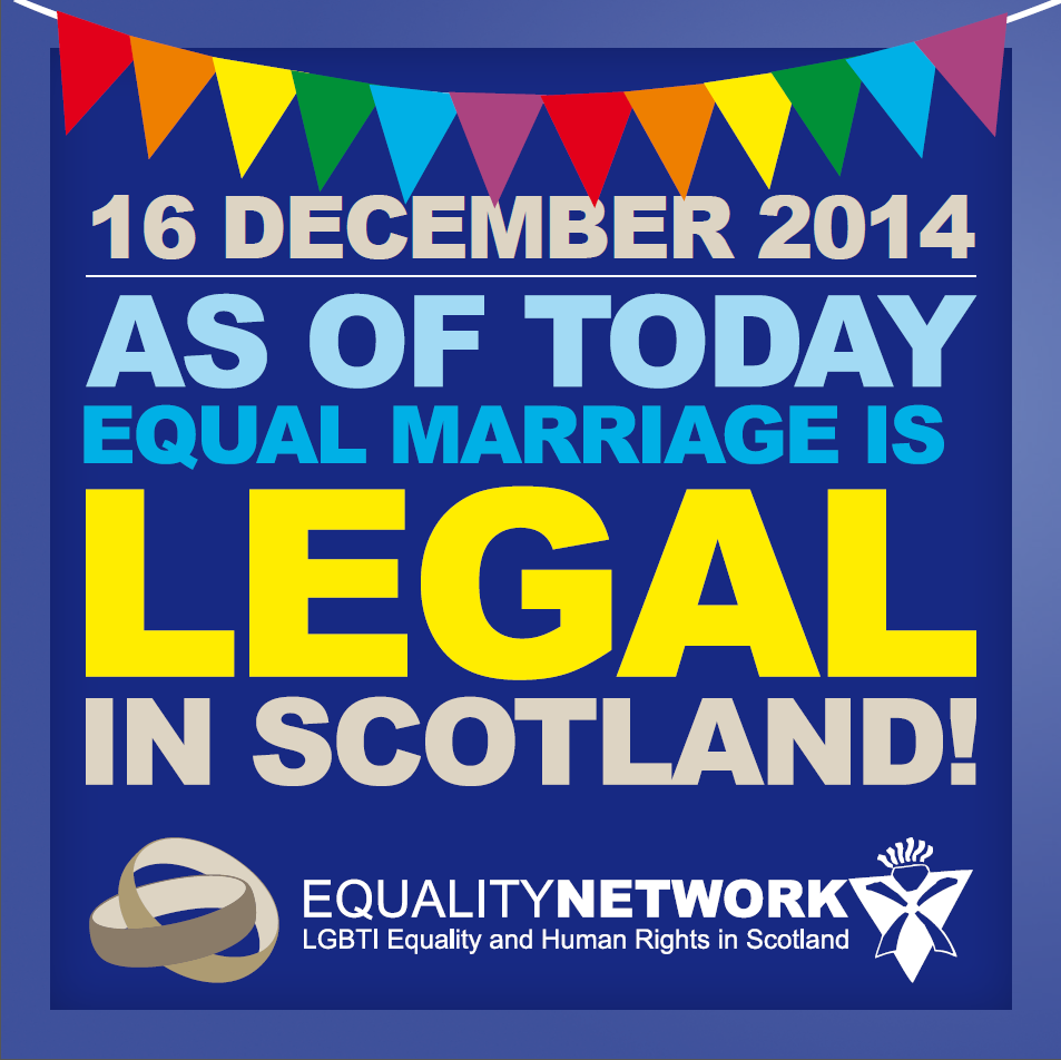 LGBTIScotland's tweet photo. We are very pleased to say that as of midnight today #equalmarriage is now legal in Scotland!: http://t.co/y9cdid5Lf0 http://t.co/WSS674kVUV