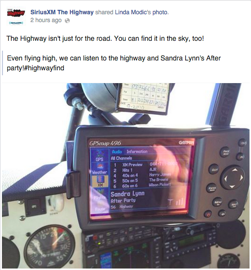 sandralynnmusic's tweet photo. So awesome that someone could jam out to #Afterparty on @SXMTheHighway from way up high haha! ☺️✈️🎶 http://t.co/me7LIx1bVt