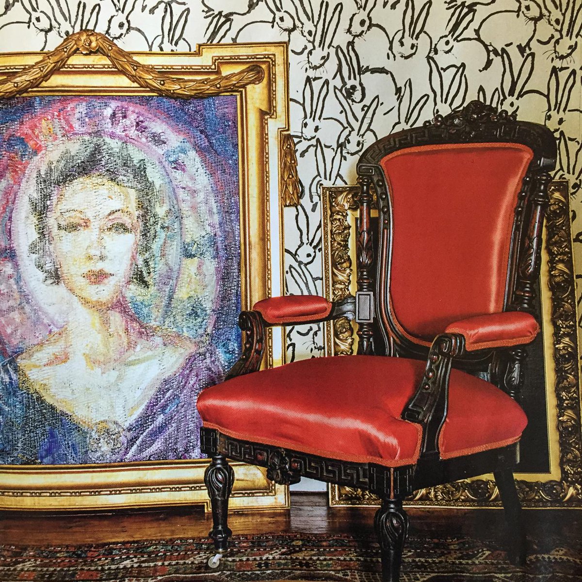DeepBlueSocial's tweet photo. Chic multiplied. #HuntSlonem's #wallpaper is picture perfect in the Bachelor Room of Cordts Mansion. http://t.co/9cnyG7uYP5