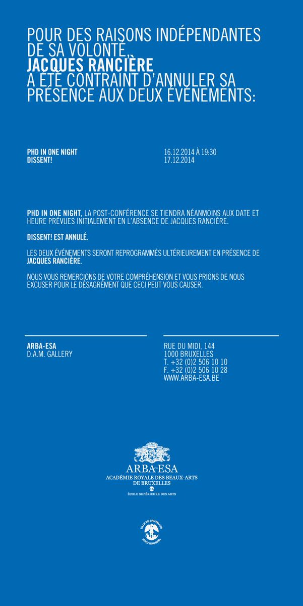 ArBA_EsA's tweet photo. PHD IN ONE NIGHT 16.12.2014 À 19:30 
DISSENT ! du 17.12.2014 EST ANNULÉ. http://t.co/HnaOIRHaDk