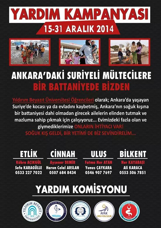 YBÜ Öğrencilerini Ankara'daki Suriyeli Mültecilere sahip çıkmaya ve yetimleri sevindirmeye davet ediyoruz.